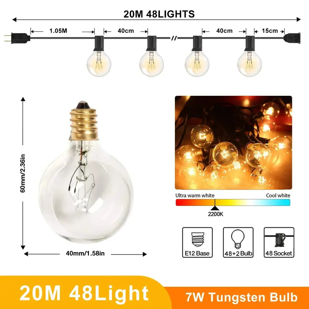 Warm white globe string lights outdoor garden fairy lighting