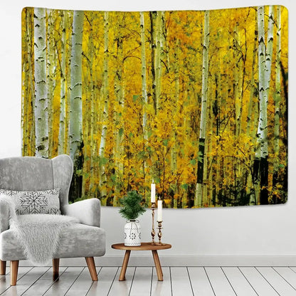 Watercolor birch forest starry sky wall tapestry bedroom art