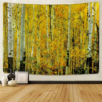 Watercolor birch forest starry sky wall tapestry bedroom art