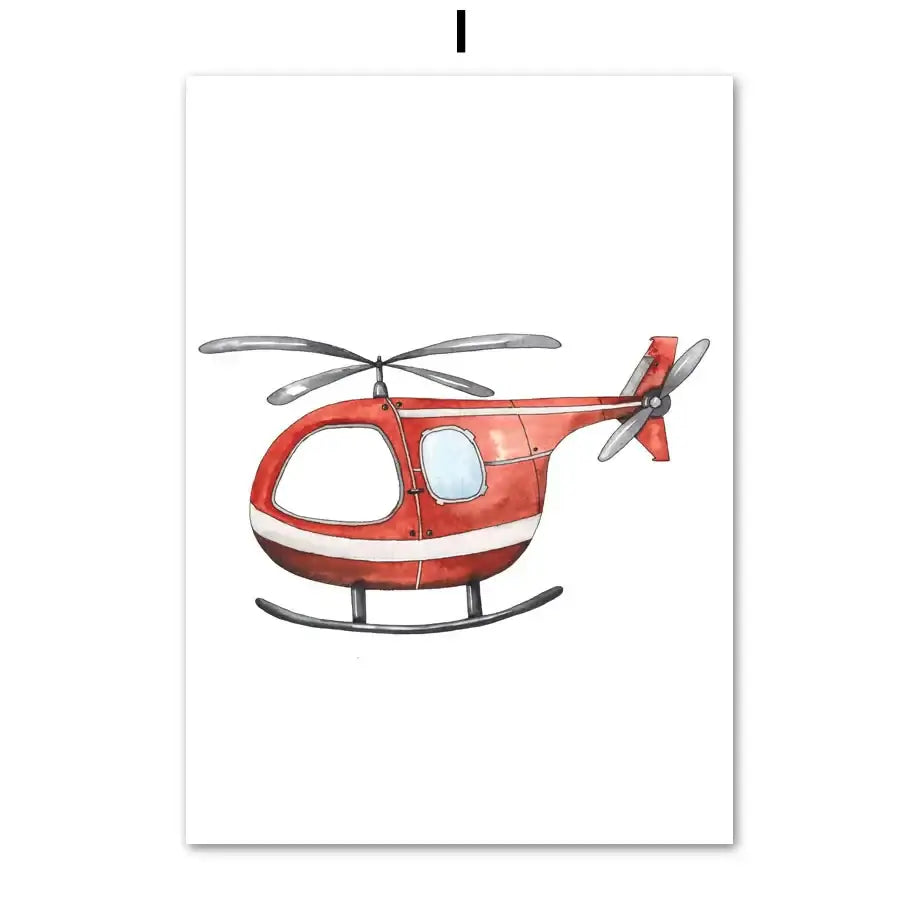 Watercolor emergency vehicle canvas print set nursery wall decor