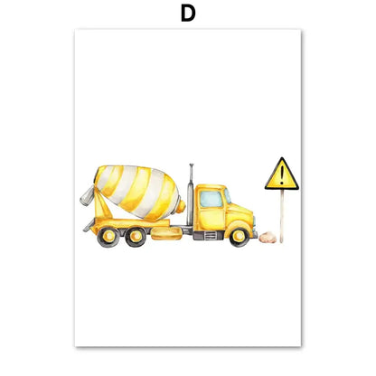 Watercolor emergency vehicle canvas print set nursery wall decor
