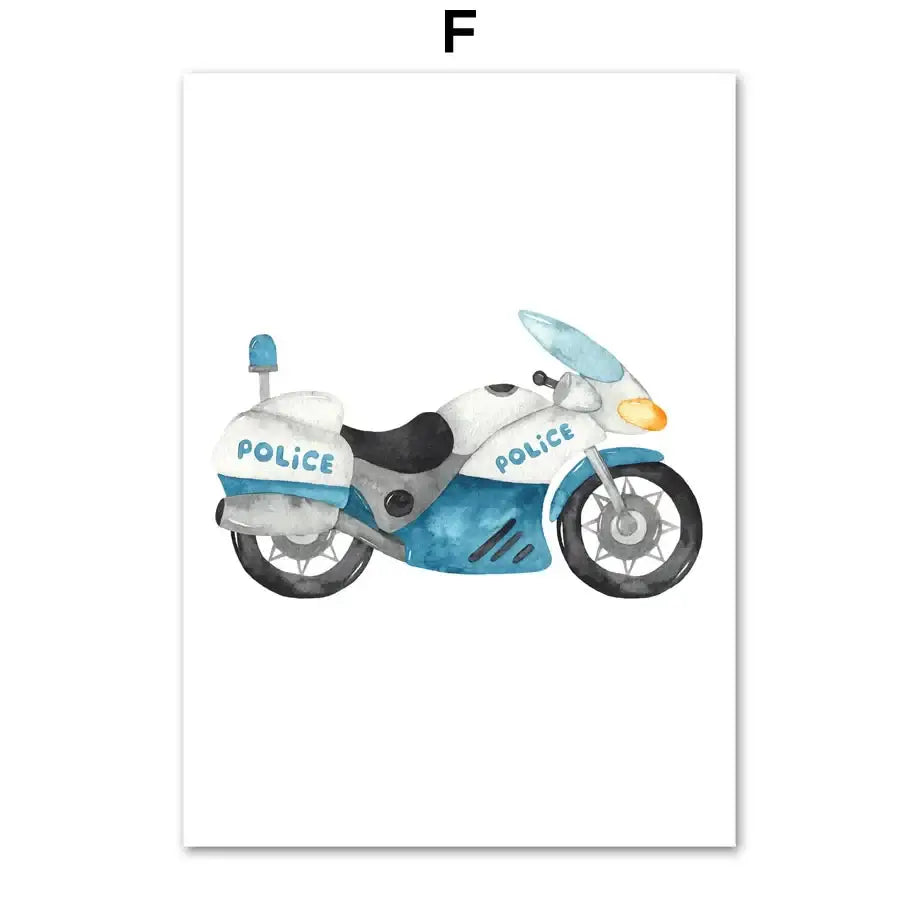 Watercolor emergency vehicle canvas print set nursery wall decor