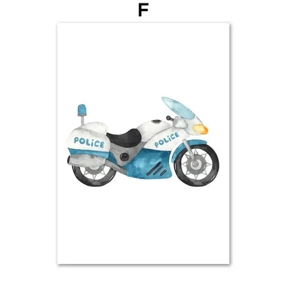 Watercolor emergency vehicle canvas print set nursery wall decor