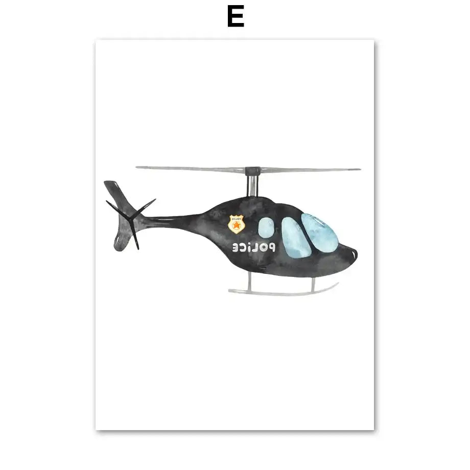 Watercolor emergency vehicle canvas print set nursery wall decor