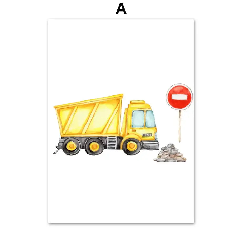 Watercolor emergency vehicle canvas print set nursery wall decor