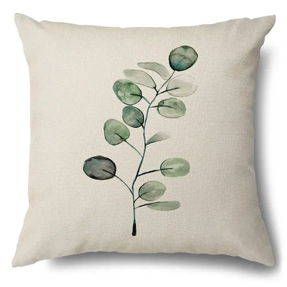 Watercolor green leaves decorative pillow case set living room cotton