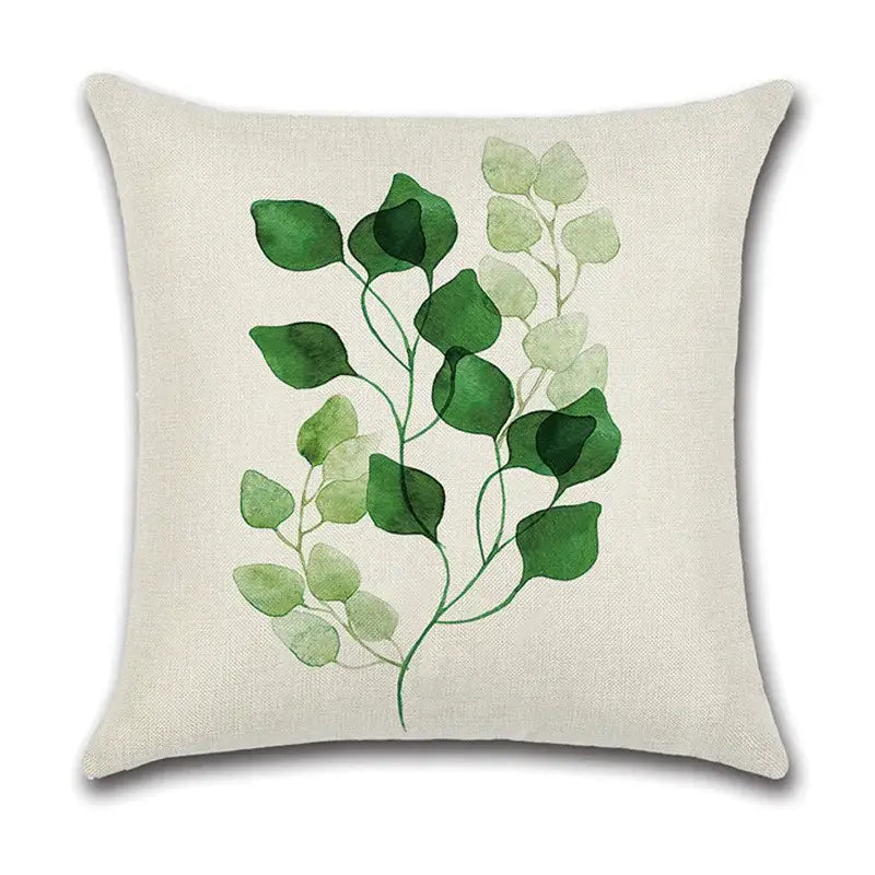 Watercolor green leaves decorative pillow case set living room cotton