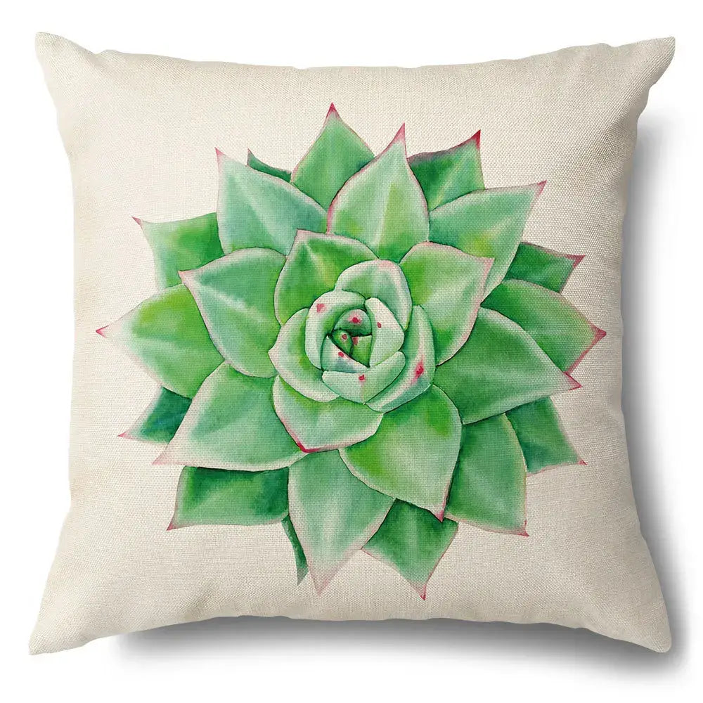 Watercolor green leaves decorative pillow case set living room cotton