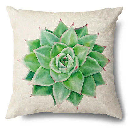 Watercolor green leaves decorative pillow case set living room cotton