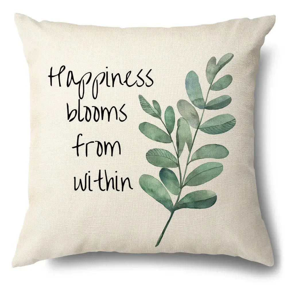 Watercolor green leaves decorative pillow case set living room cotton