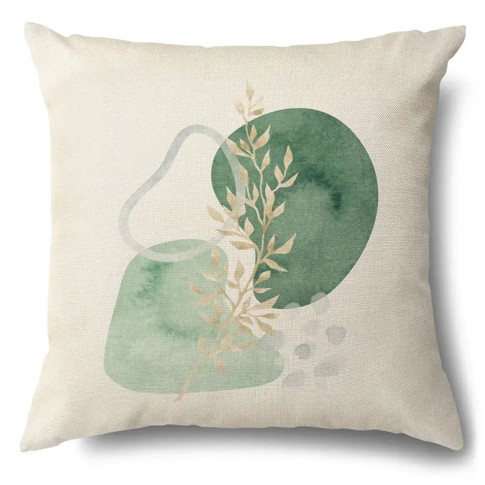 Watercolor green leaves decorative pillow case set living room cotton