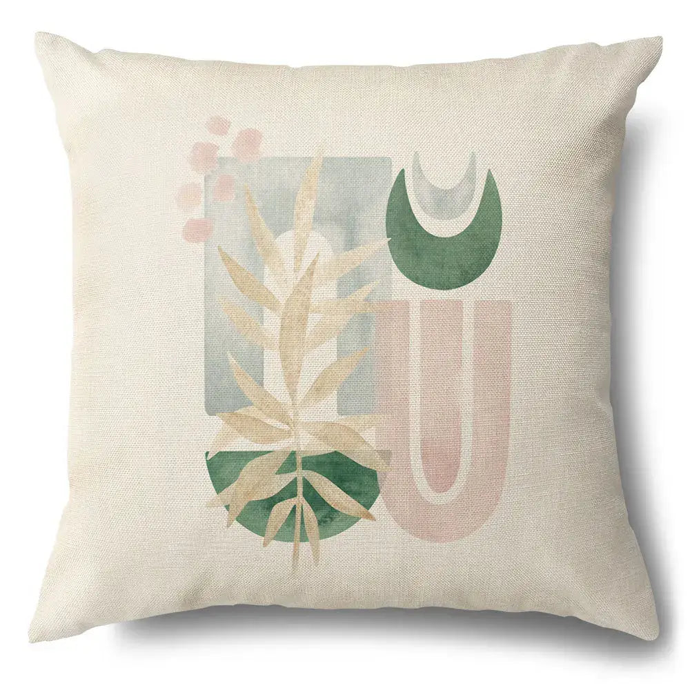 Watercolor green leaves decorative pillow case set living room cotton
