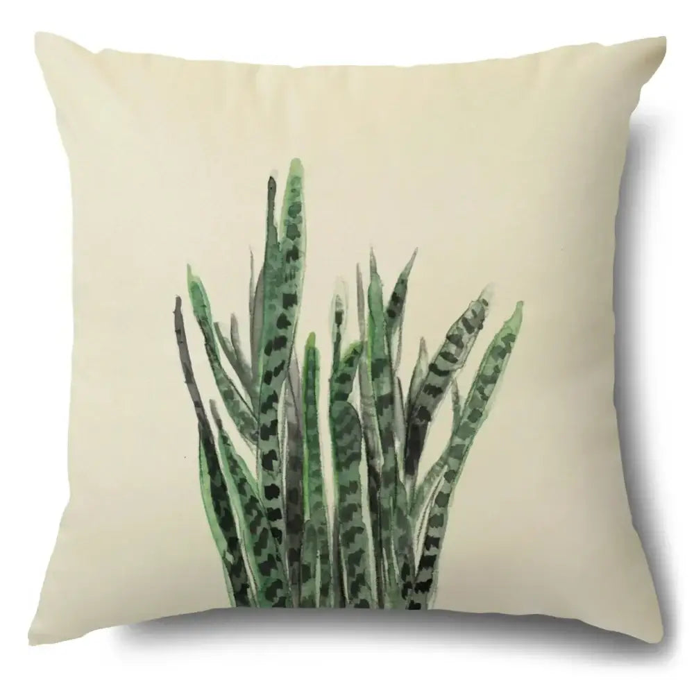 Watercolor green leaves decorative pillow case set living room cotton