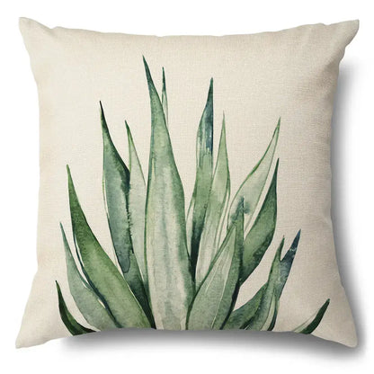 Watercolor green leaves decorative pillow case set living room cotton