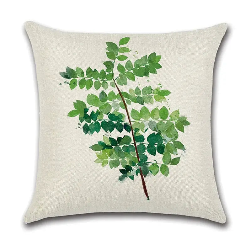 Watercolor green leaves decorative pillow case set living room cotton