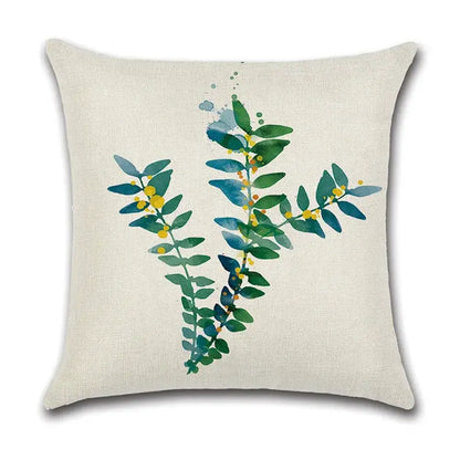 Watercolor green leaves decorative pillow case set living room cotton