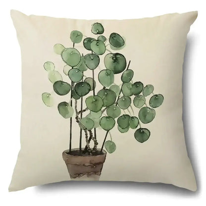 Watercolor green leaves decorative pillow case set living room cotton
