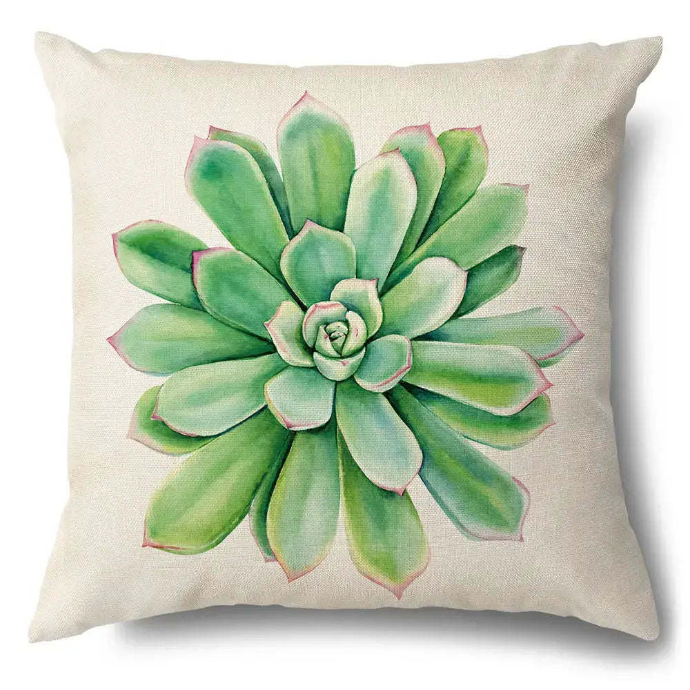 Watercolor green leaves decorative pillow case set living room cotton