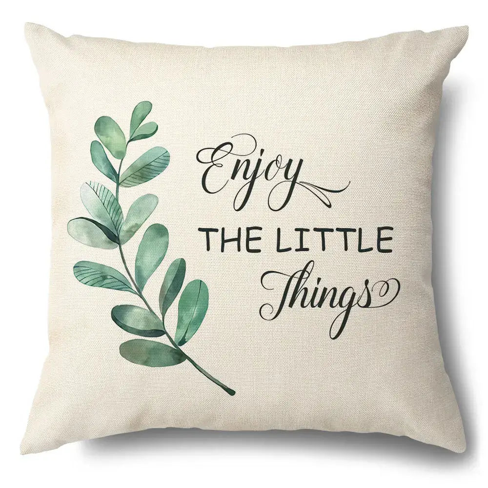 Watercolor green leaves decorative pillow case set living room cotton
