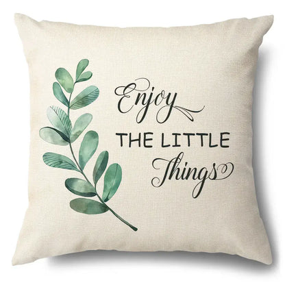 Watercolor green leaves decorative pillow case set living room cotton