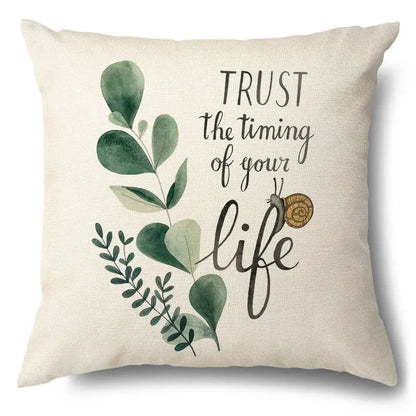 Watercolor green leaves decorative pillow case set living room cotton
