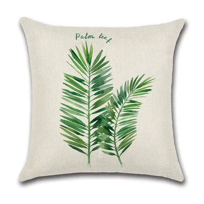 Watercolor green leaves decorative pillow case set living room cotton