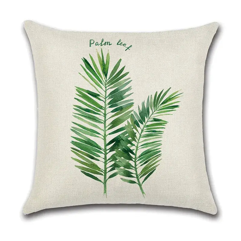 Watercolor green leaves decorative pillow case set living room cotton