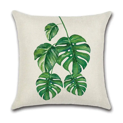 Watercolor green leaves decorative pillow case set living room cotton