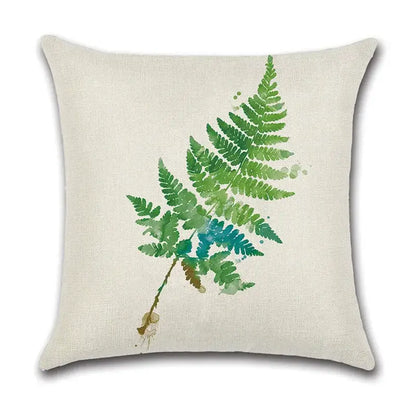 Watercolor green leaves decorative pillow case set living room cotton