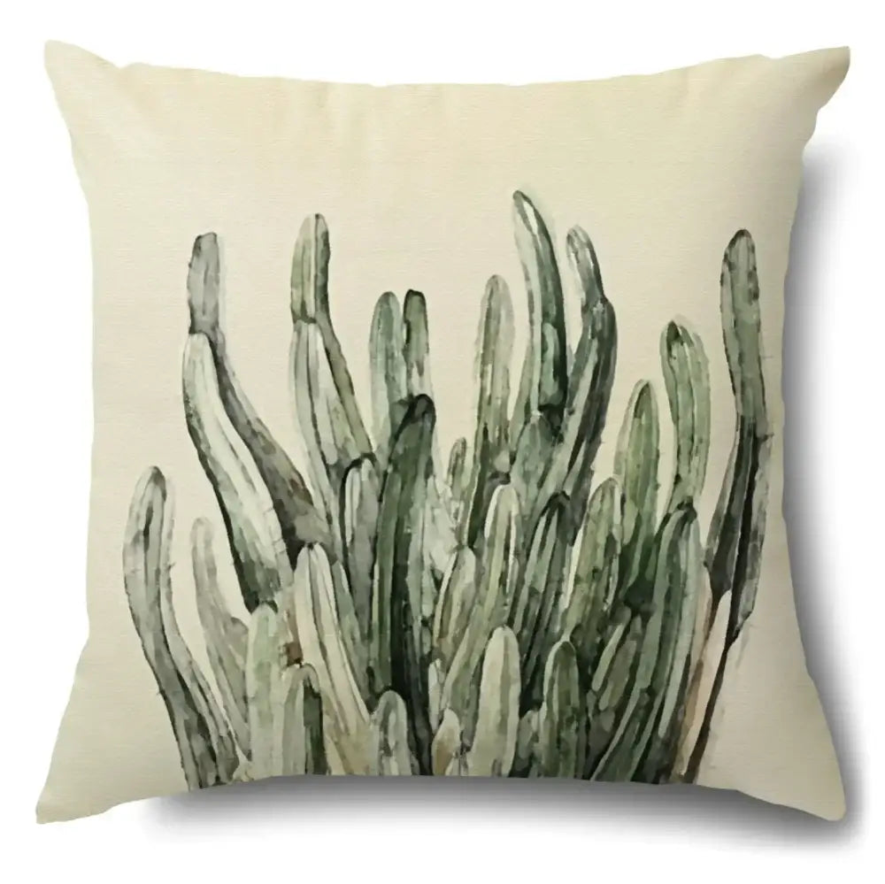 Watercolor green leaves decorative pillow case set living room cotton