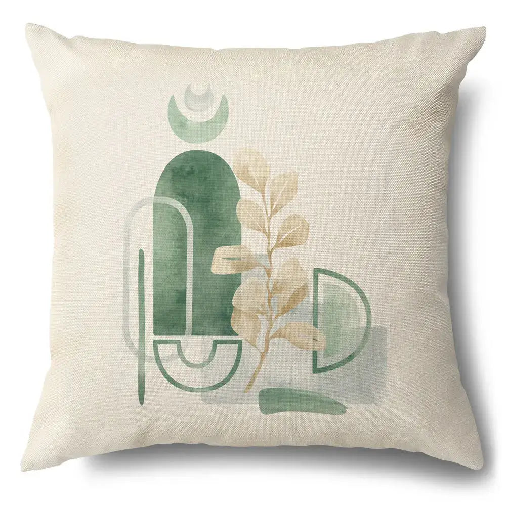 Watercolor green leaves decorative pillow case set living room cotton