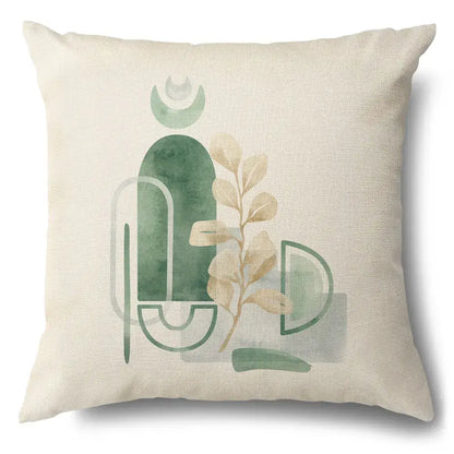 Watercolor green leaves decorative pillow case set living room cotton