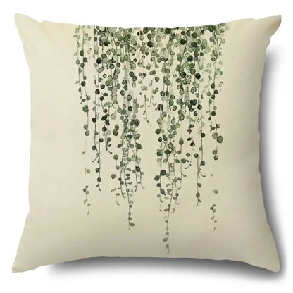 Watercolor green leaves decorative pillow case set living room cotton