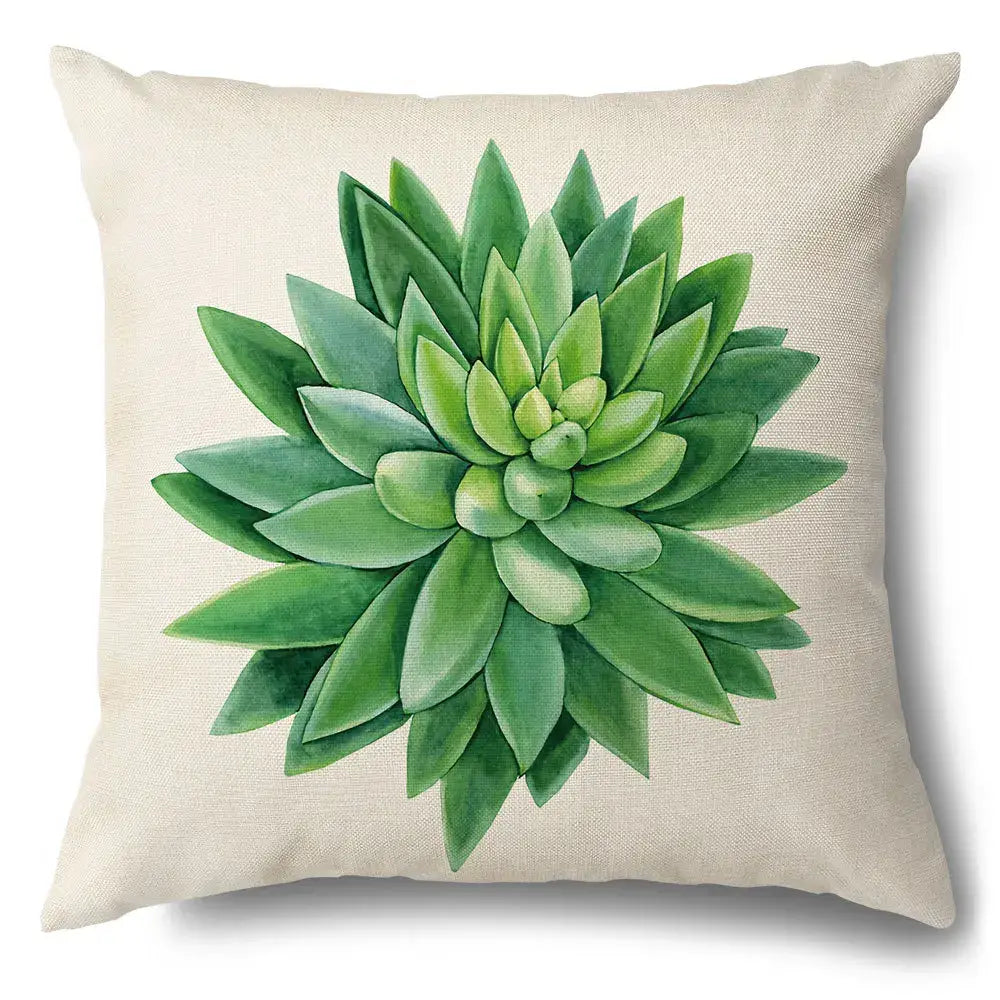 Watercolor green leaves decorative pillow case set living room cotton
