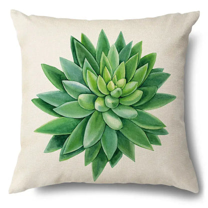 Watercolor green leaves decorative pillow case set living room cotton