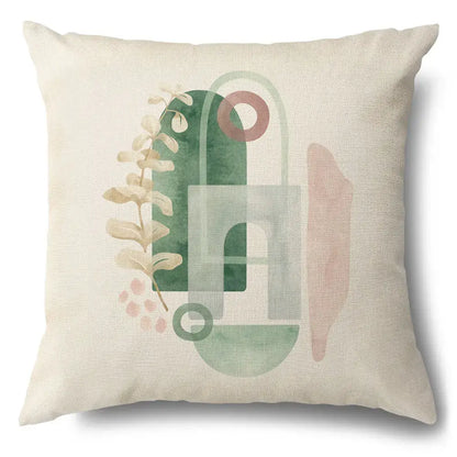 Watercolor green leaves decorative pillow case set living room cotton