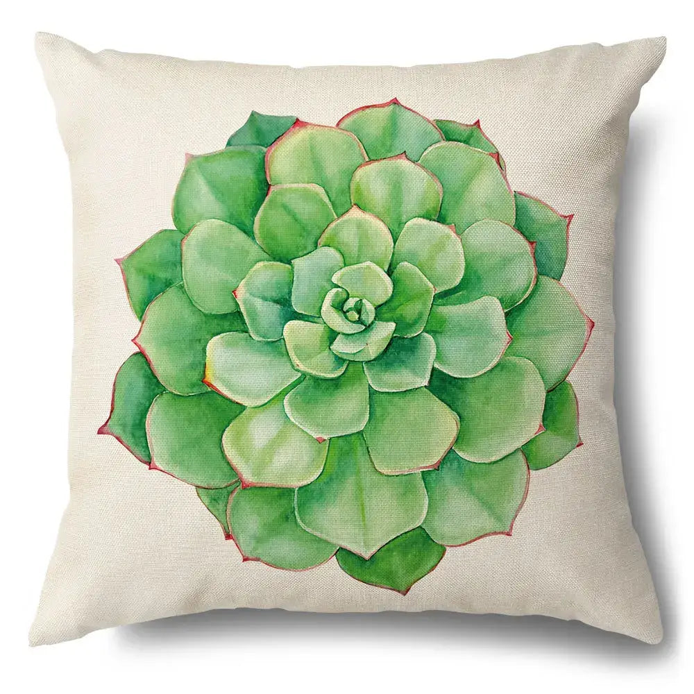 Watercolor green leaves decorative pillow case set living room cotton