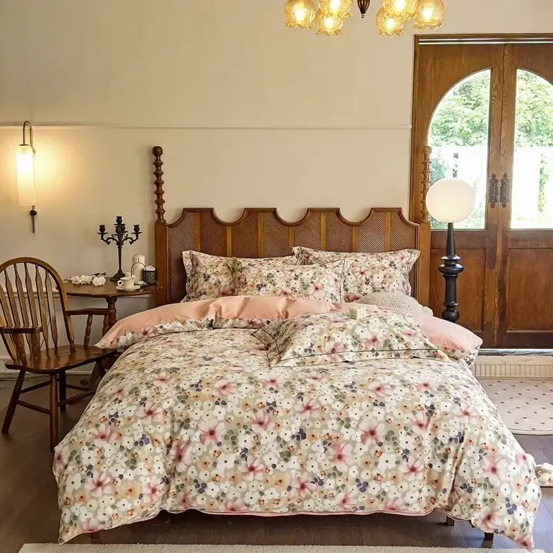 Watercolor yellow & green tulip cotton bedding set bedroom duvet cover