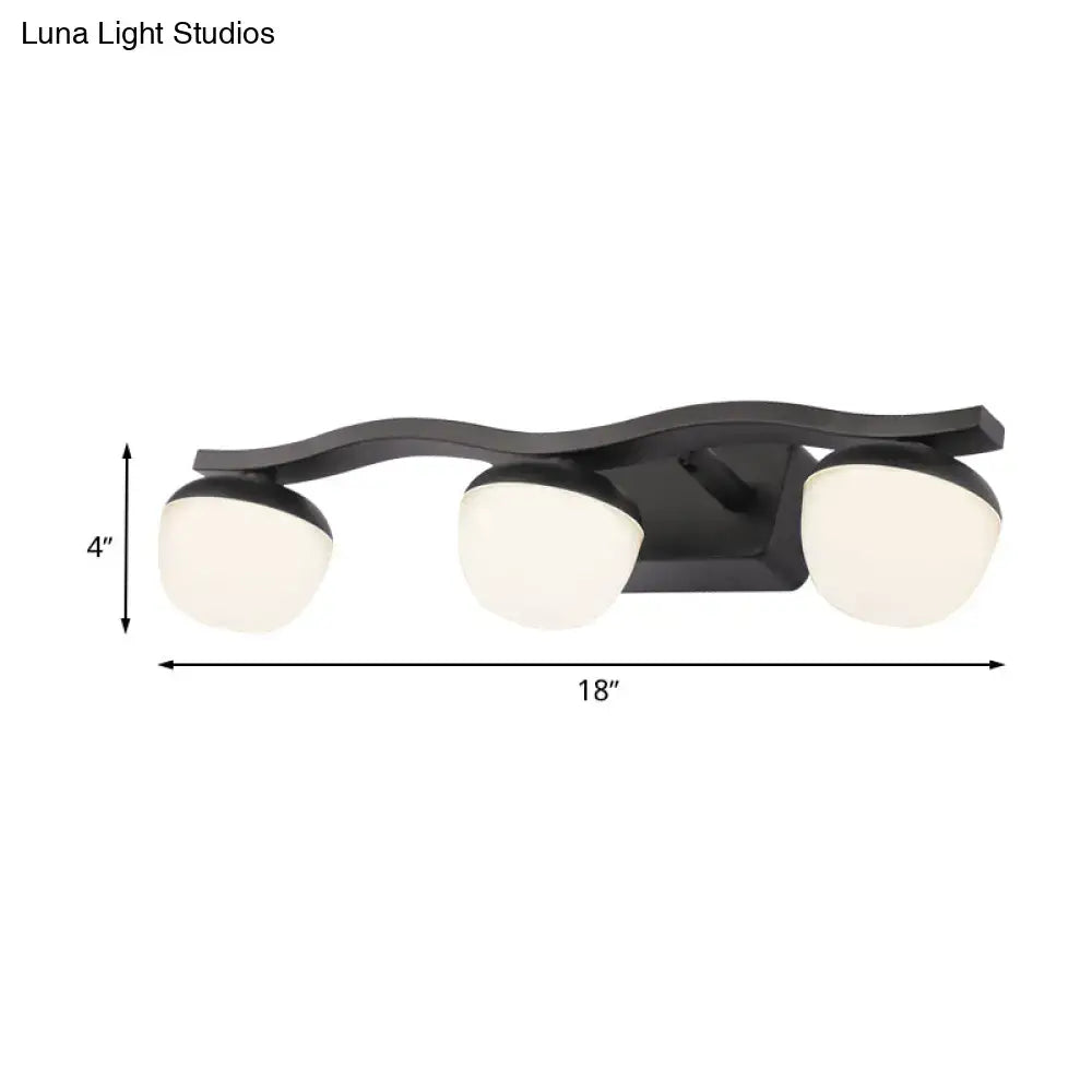 Wave design black metal wall lighting with frosted glass for bedroom