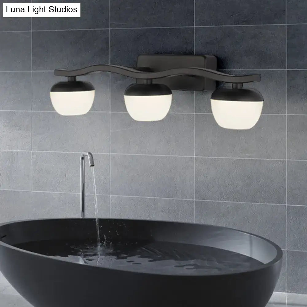 Wave design black metal wall lighting with frosted glass for bedroom