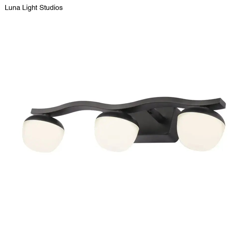 Wave design black metal wall lighting with frosted glass for bedroom