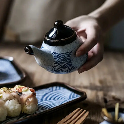 Wave pattern blue & white ceramics kitchen seasoning set