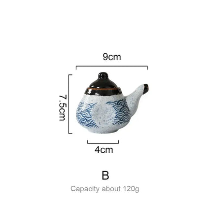 Wave pattern blue & white ceramics kitchen seasoning set