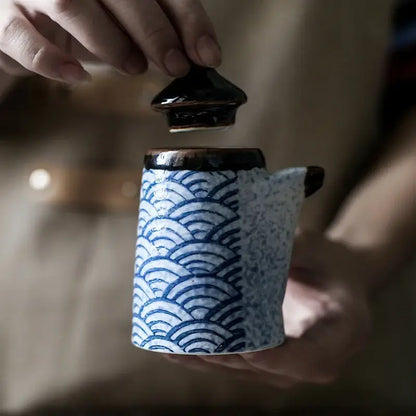 Wave pattern blue & white ceramics kitchen seasoning set