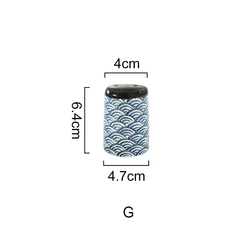 Wave pattern blue & white ceramics kitchen seasoning set