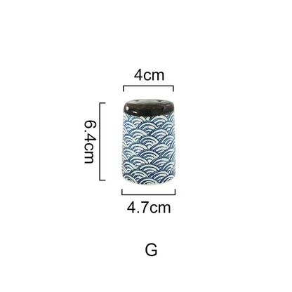Wave pattern blue & white ceramics kitchen seasoning set