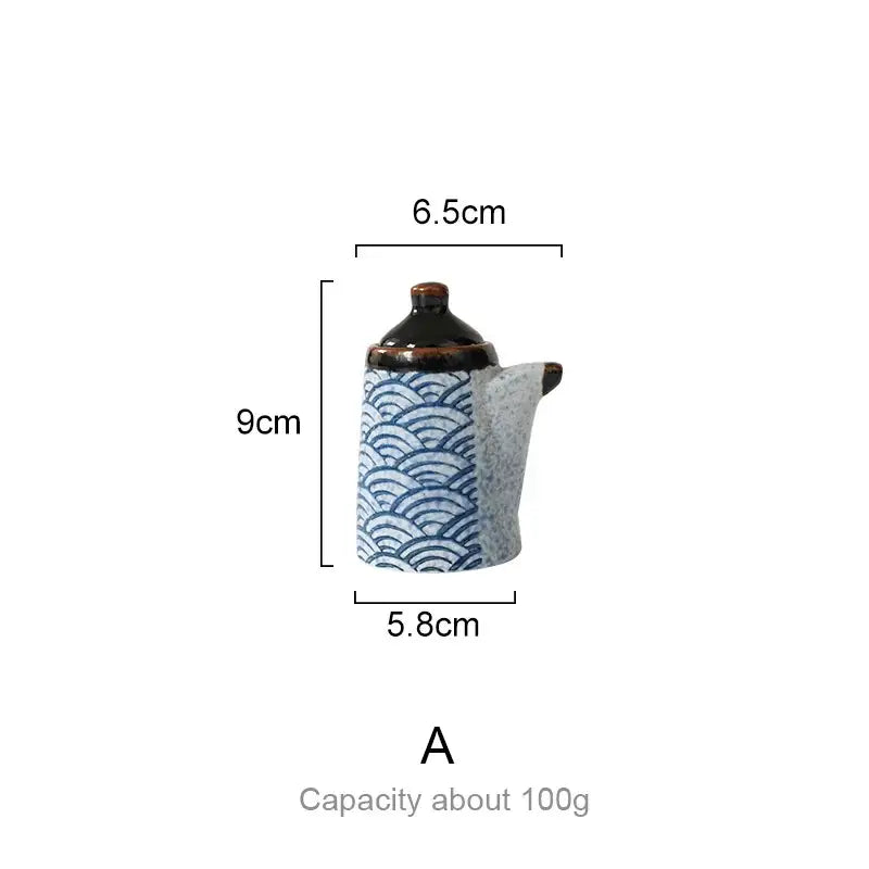 Wave pattern blue & white ceramics kitchen seasoning set