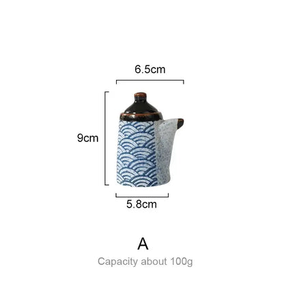 Wave pattern blue & white ceramics kitchen seasoning set