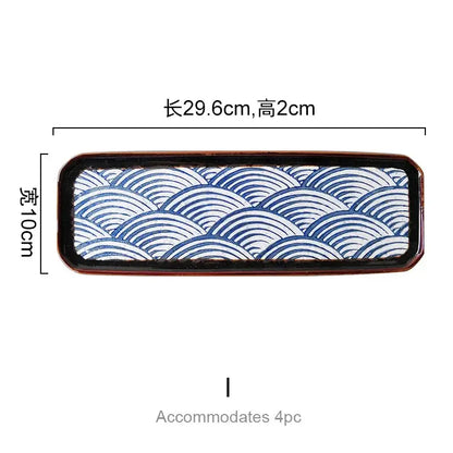 Wave pattern blue & white ceramics kitchen seasoning set