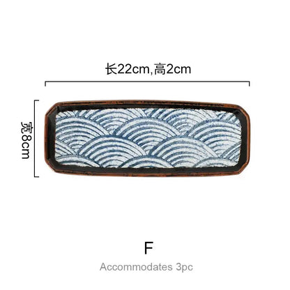 Wave pattern blue & white ceramics kitchen seasoning set